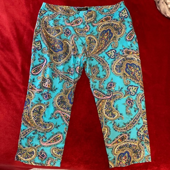 Talbots 16P, cropped signature style side, zip pants in bright paisley pattern - Picture 7 of 8